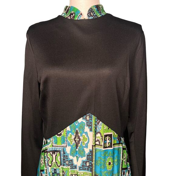 Vintage 70s Size Large Mod Maxi Dress Long Sleeve Evening Gown Modest Boho - Picture 3 of 11